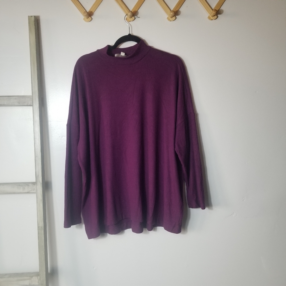 LOFT WOMEN'S PURPLE OVERSIZED TURTLENECK SWEATER SIZE XL